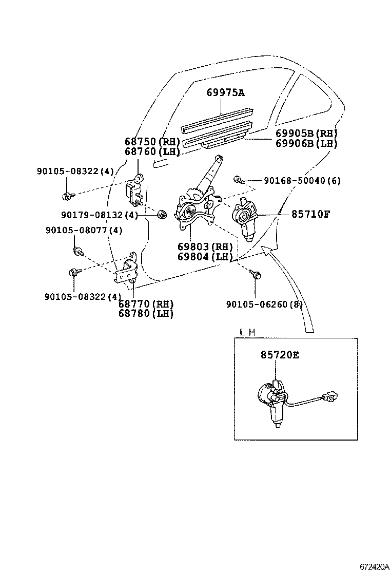 69906-51030 CHANNEL SUB-ASSY, REAR DOOR GLASS, LH product image