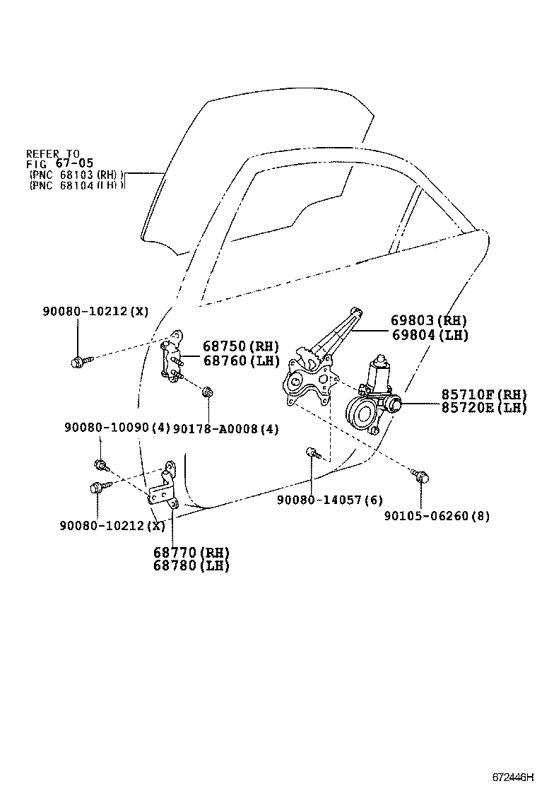 Toyota 69804-AA020 REGULATOR SUB-ASSY, REAR DOOR WINDOW, LH