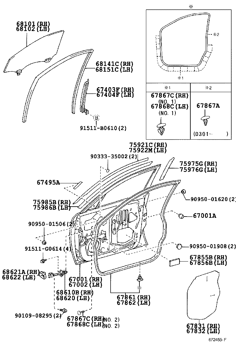 67862-22320 WEATHERSTRIP, FRONT DOOR, LH product image