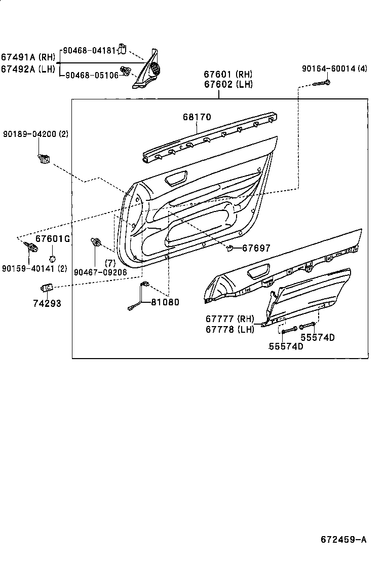 67862-22320 WEATHERSTRIP, FRONT DOOR, LH product image