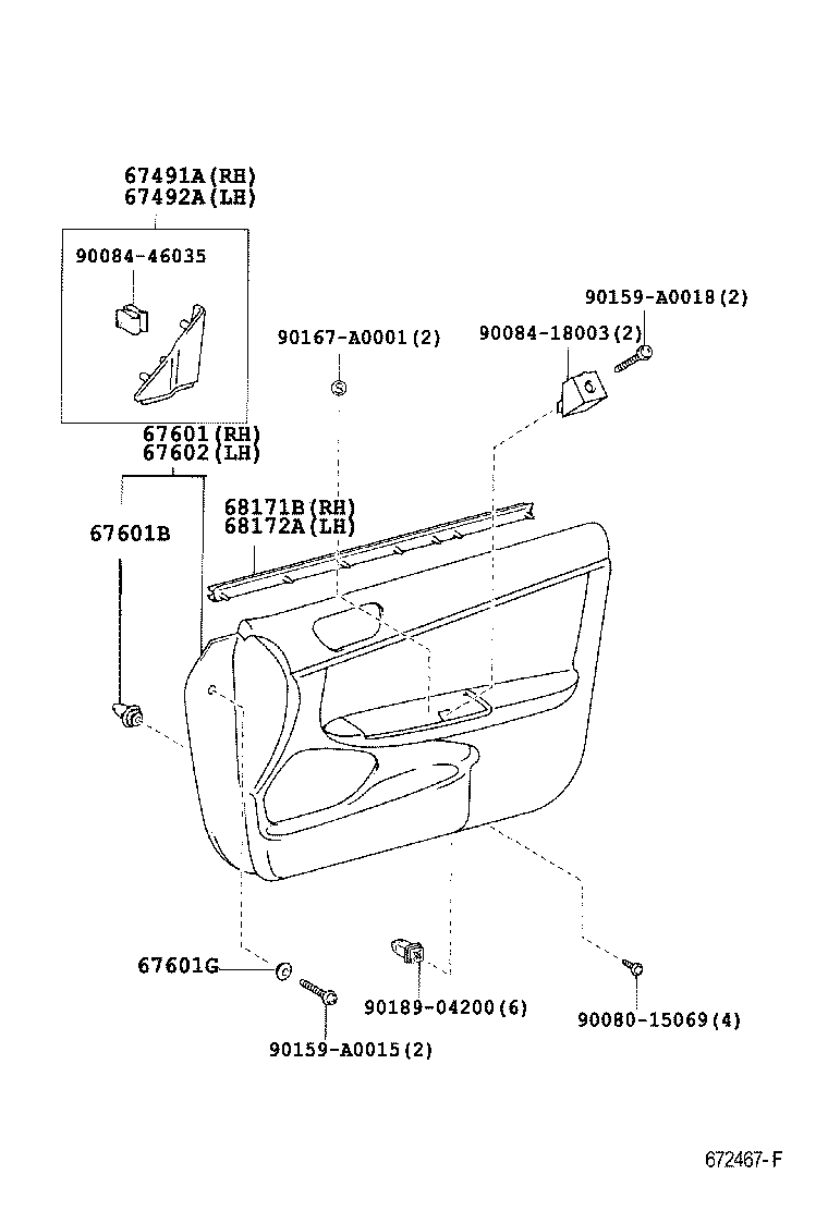 Toyota 67610-AA430-B0 BOARD SUB-ASSY, FRONT DOOR TRIM, RH