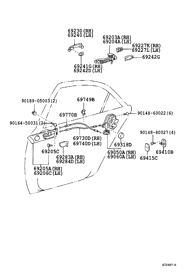 Toyota 69208-33040-C0 HANDLE SUB-ASSY, REAR DOOR INSIDE, LH