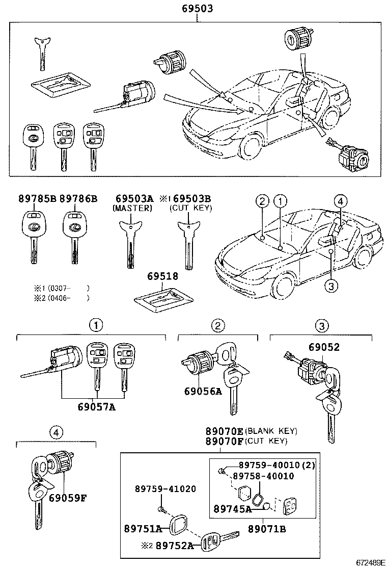 Toyota 69005-3T152 CYLINDER SET, LOCK