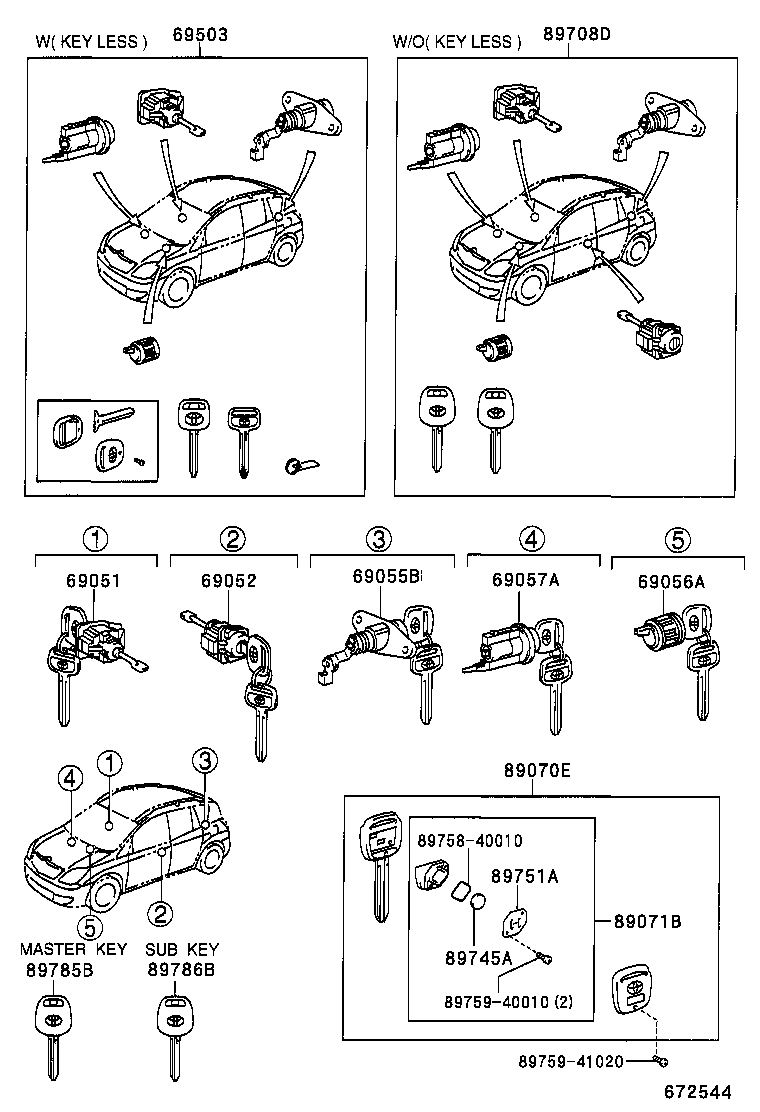 89708-13040 CYLINDER & KEY SET, IGNITION SWITCH LOCK product image