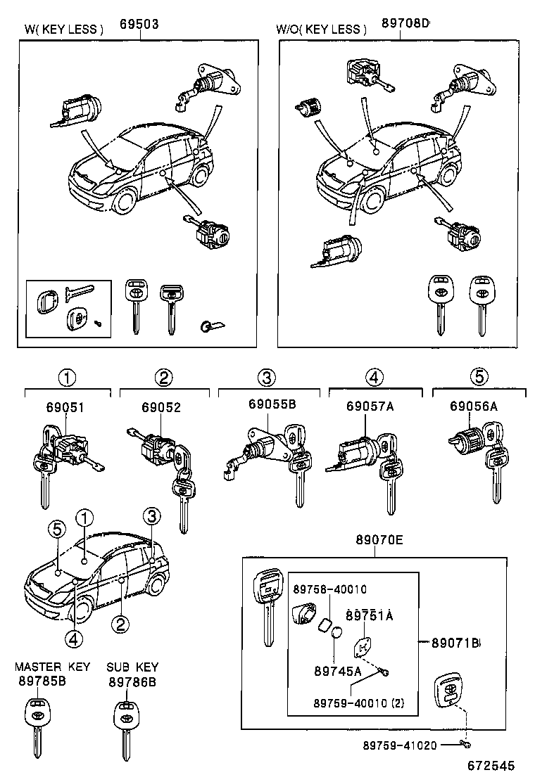 89708-13040 CYLINDER & KEY SET, IGNITION SWITCH LOCK product image