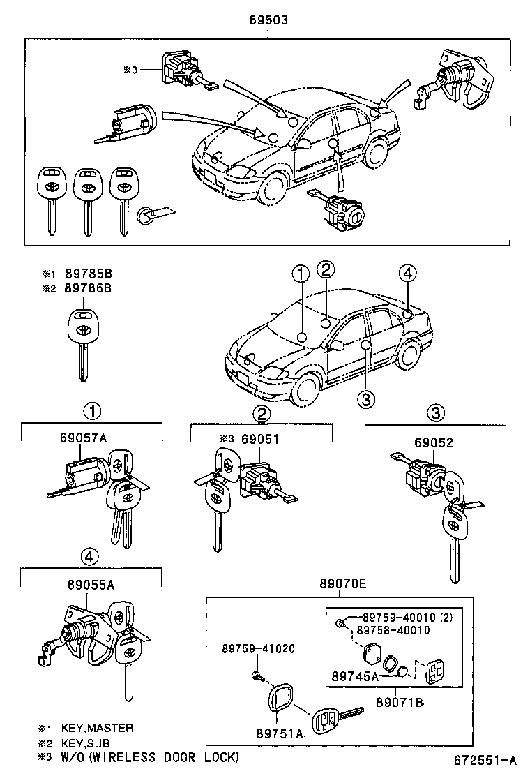69055-02070 CYLINDER & KEY SET, LUGGAGE COMPARTMENT LOCK product image