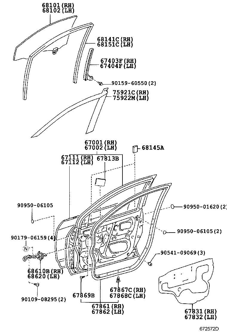 67491-12470 GARNISH, FRONT DOOR LOWER FRAME BRACKET, RH product image