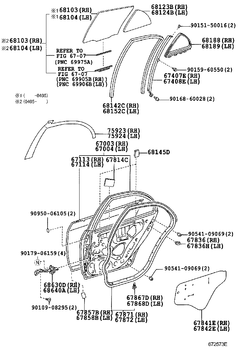 67408-13060 BAR SUB-ASSY, REAR DOOR WINDOW DIVISION, LH product image