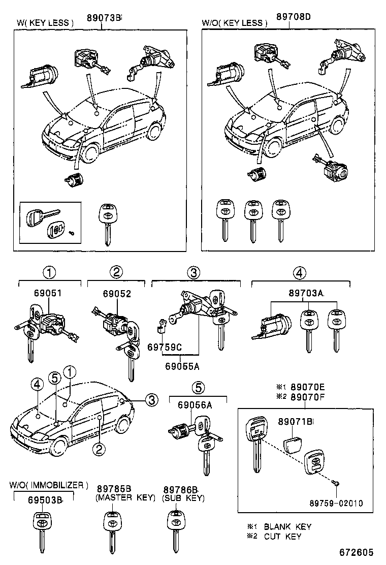 69055-02080 CYLINDER & KEY SET, LUGGAGE COMPARTMENT LOCK product image