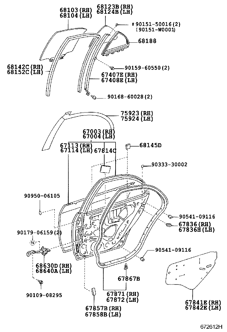 67871-02071 WEATHERSTRIP, REAR DOOR, RH product image