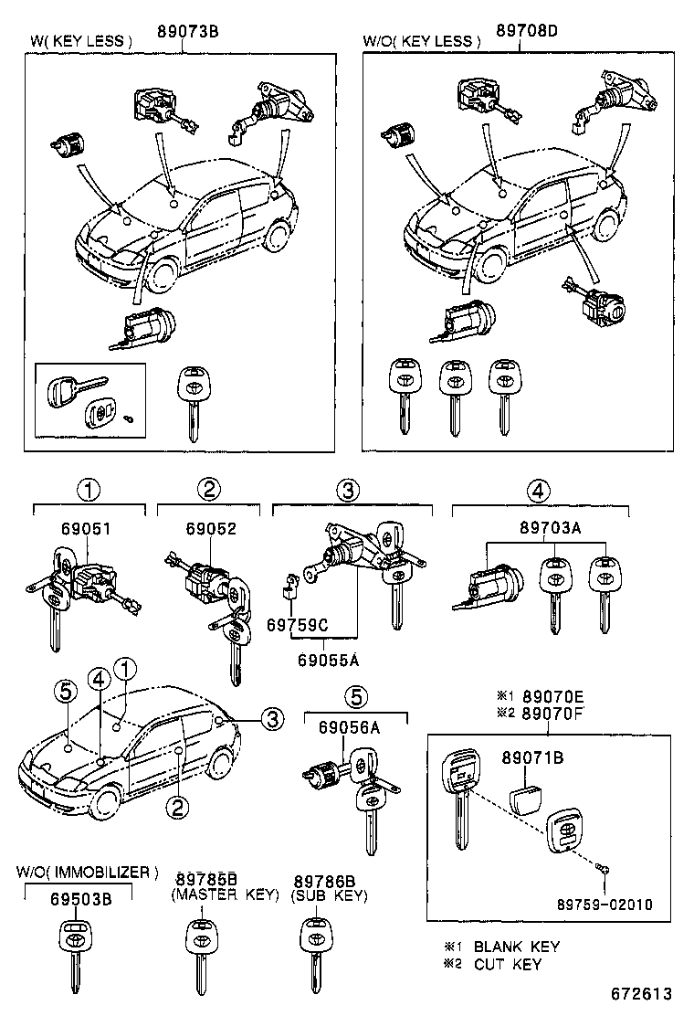 69055-02080 CYLINDER & KEY SET, LUGGAGE COMPARTMENT LOCK product image