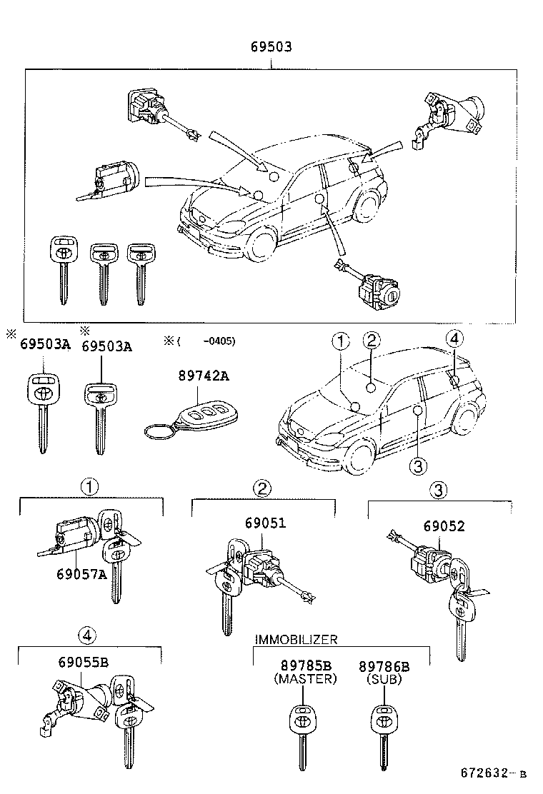 Toyota 69005-02090 CYLINDER SET, LOCK