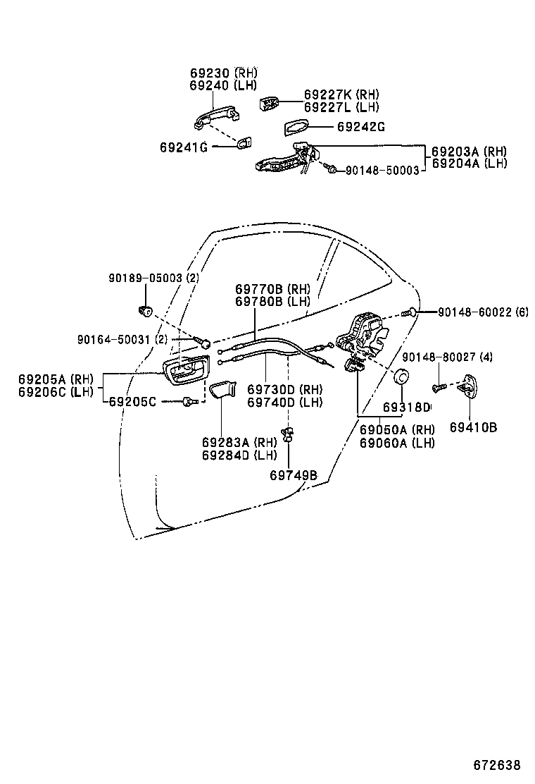 69730-20070 CABLE ASSY, REAR DOOR LOCK REMOTE CONTROL, RH product image
