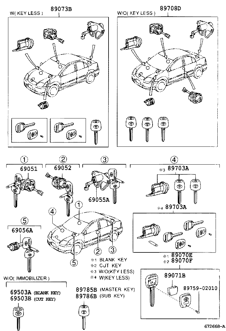 89073-02130 CYLINDER SET, LOCK W/TRANSMITTER HOUSING(LESS MODULE) product image