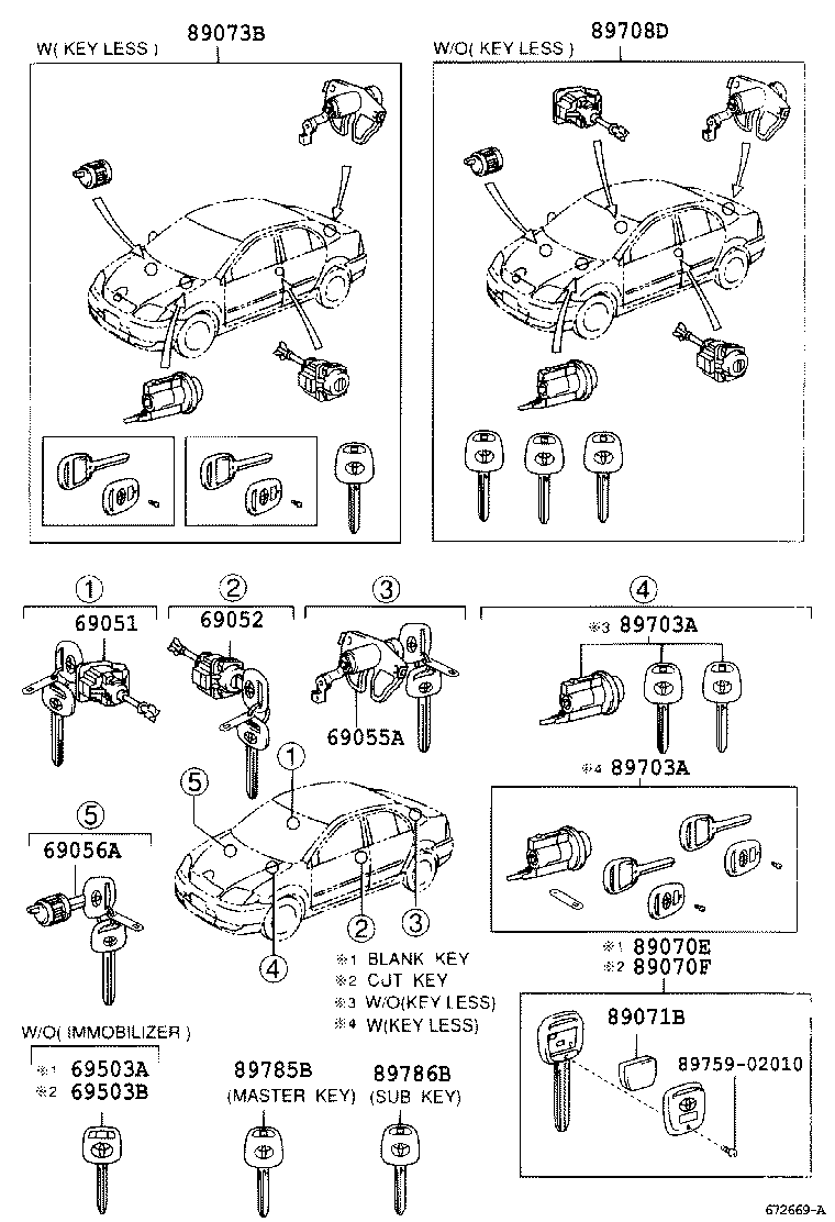 89073-02130 CYLINDER SET, LOCK W/TRANSMITTER HOUSING(LESS MODULE) product image