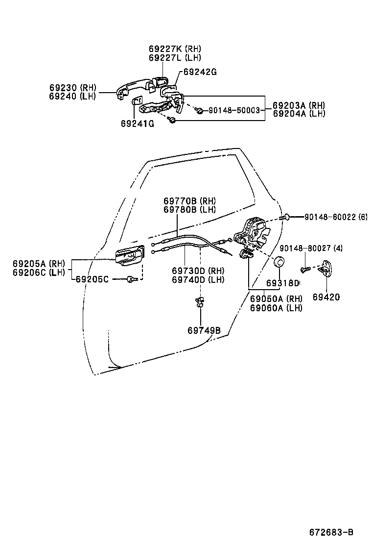 Toyota 69050-13090 LOCK ASSY, REAR DOOR W/MOTOR, RH