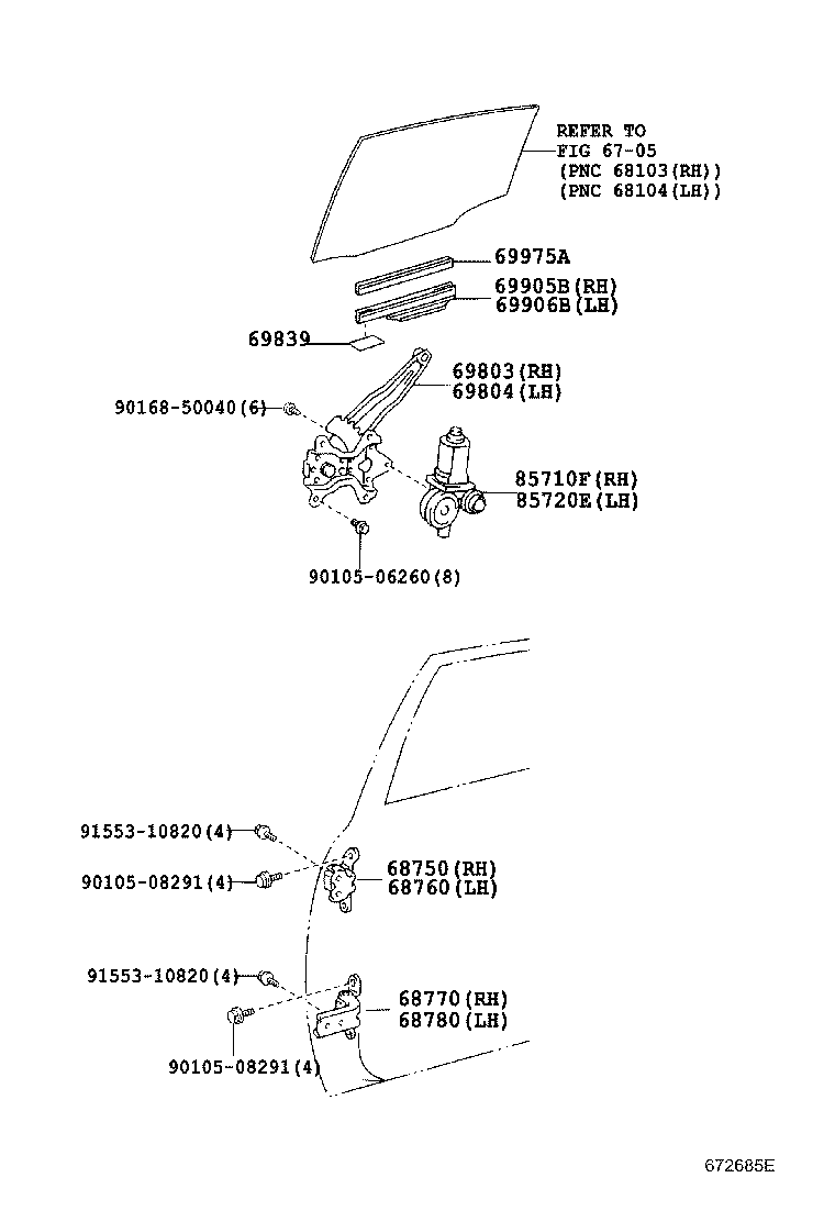 69804-52070 REGULATOR SUB-ASSY, REAR DOOR WINDOW, LH product image