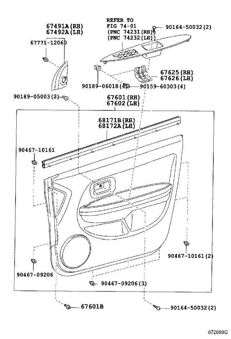 Toyota 67491-52080 GARNISH, FRONT DOOR LOWER FRAME BRACKET, RH