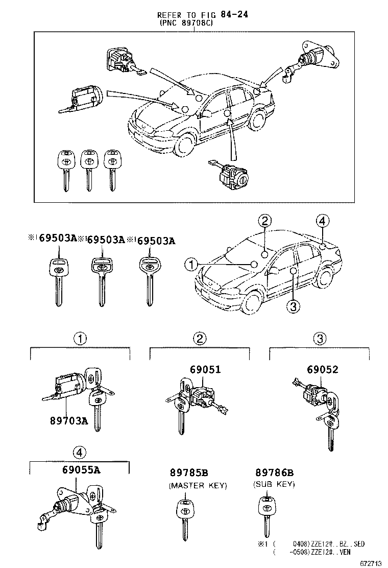 69055-02100 CYLINDER & KEY SET, LUGGAGE COMPARTMENT LOCK product image