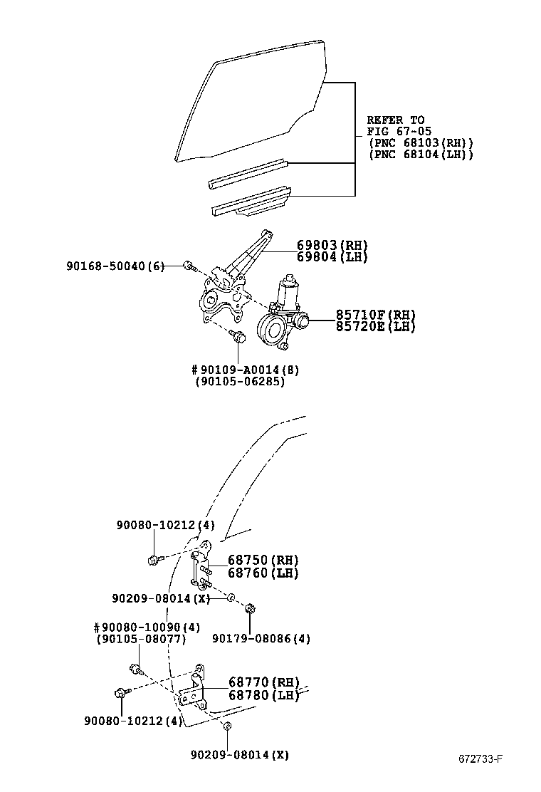 69804-01040 REGULATOR SUB-ASSY, REAR DOOR WINDOW, LH product image