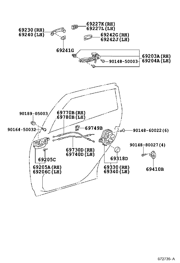 69770-01040 CABLE ASSY, REAR DOOR INSIDE LOCKING, RH product image