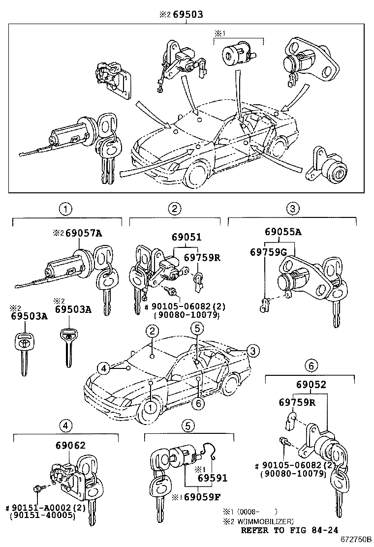 Toyota 69005-41141 CYLINDER SET, LOCK