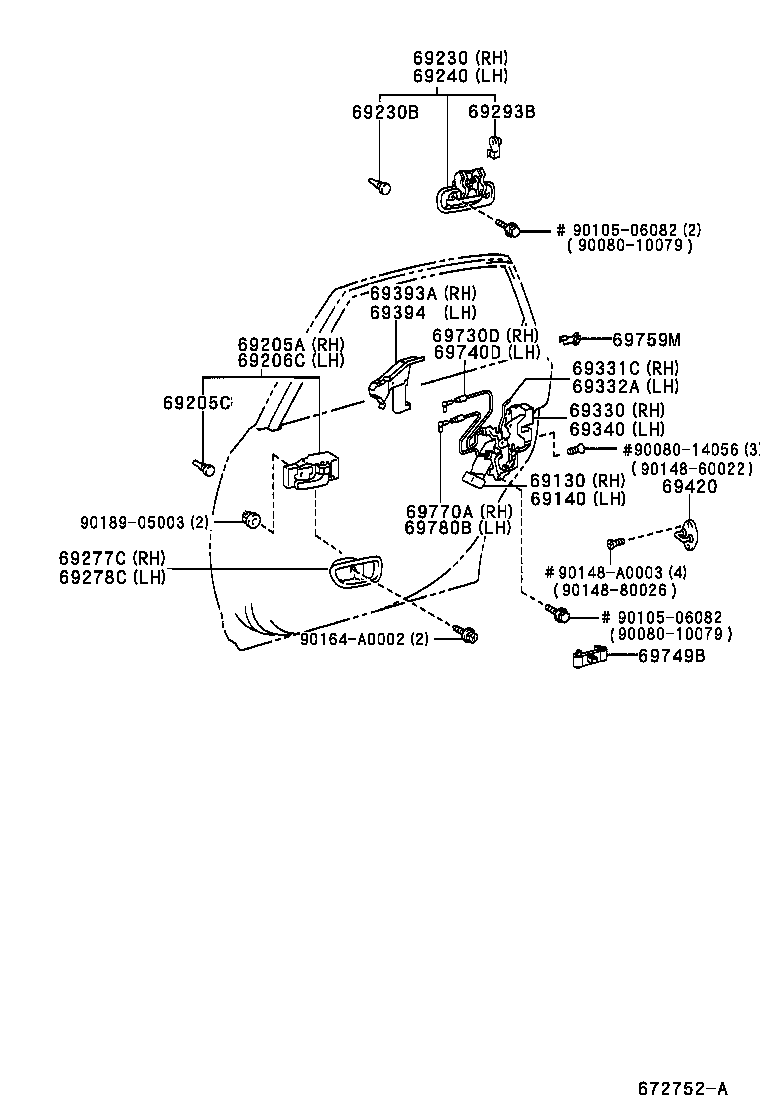 Toyota 69230-AC020-G2 HANDLE ASSY, REAR DOOR OUTSIDE, RH