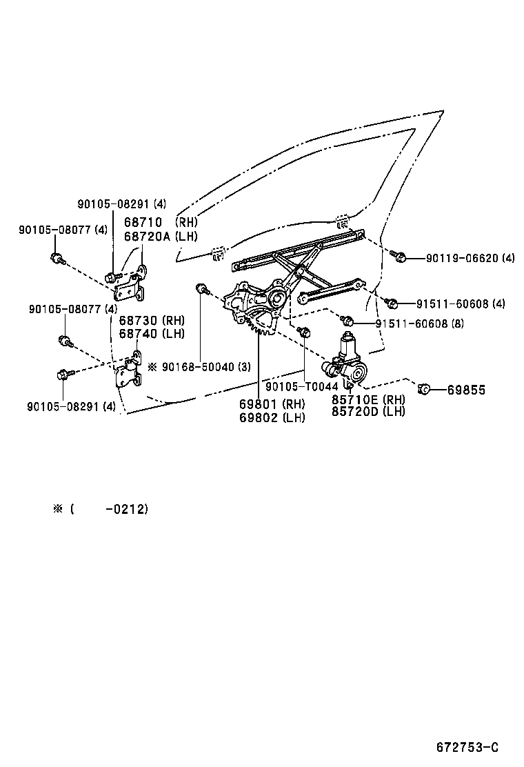 69801-YC030 REGULATOR SUB-ASSY, FRONT DOOR WINDOW, RH product image