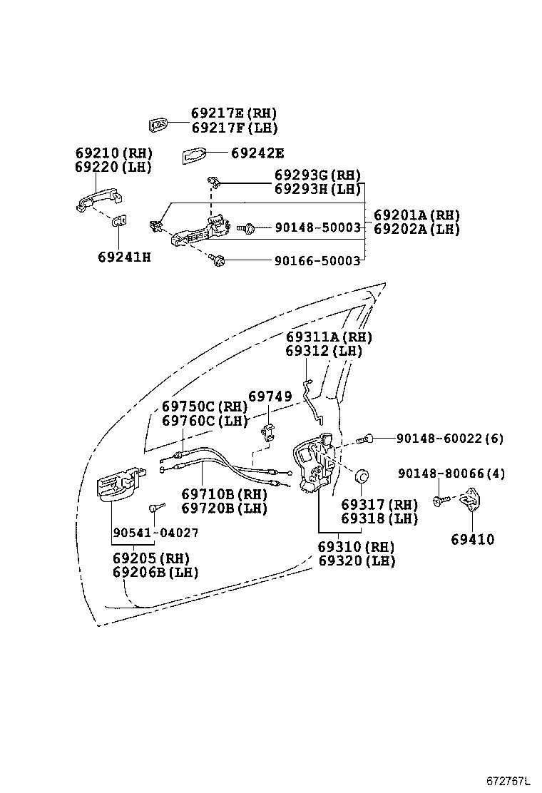 69030-52270 LOCK ASSY, FRONT DOOR, RH product image