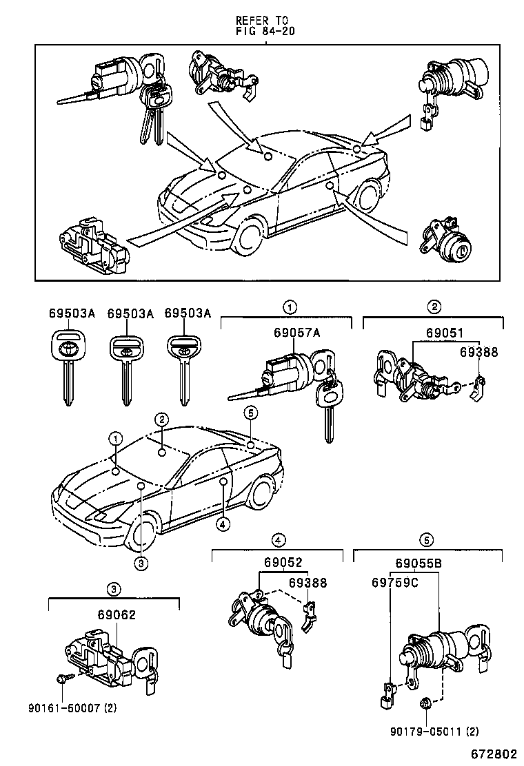 69550-22110 CYLINDER ASSY, GLOVE COMPARTMENT DOOR LOCK product image