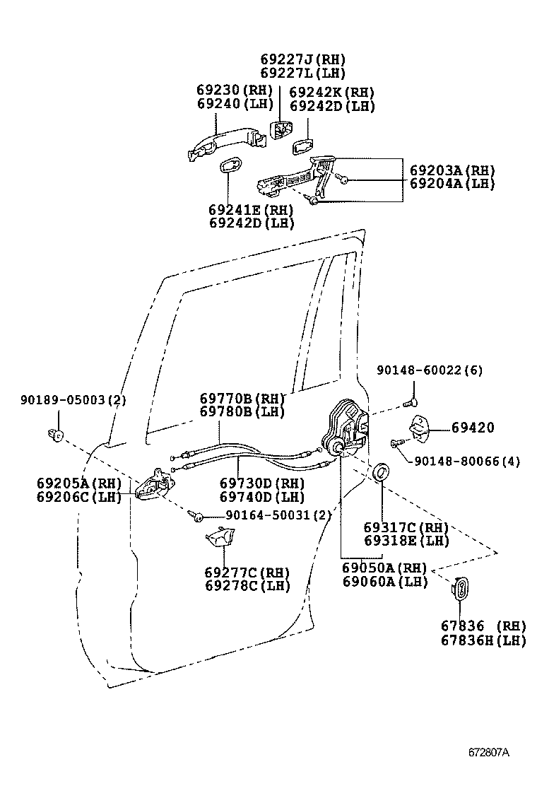 Toyota 69203-60010 FRAME SUB-ASSY, REAR DOOR OUTSIDE HANDLE, RH