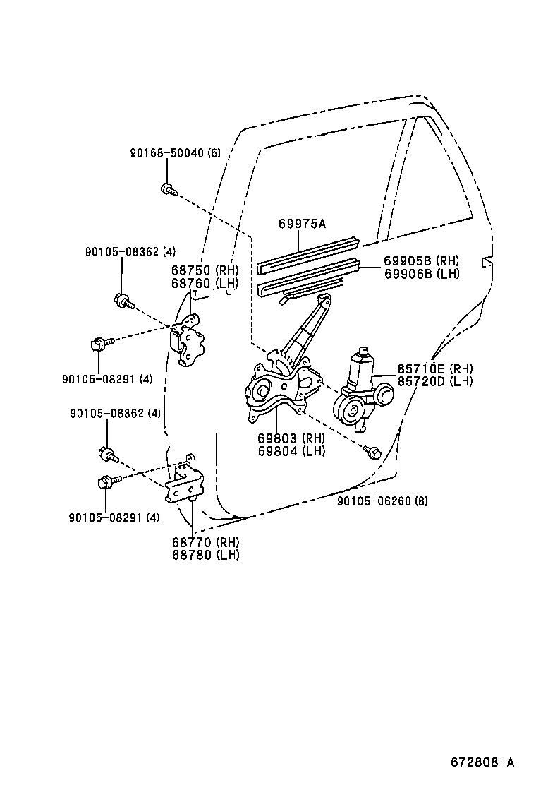 Toyota 69803-35080 REGULATOR SUB-ASSY, REAR DOOR WINDOW, RH