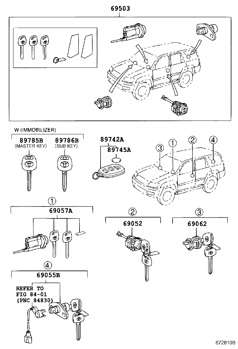 Toyota 69005-3D050 CYLINDER SET, LOCK