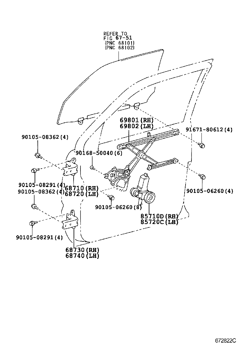 69802-58010 REGULATOR SUB-ASSY, FRONT DOOR WINDOW, LH product image