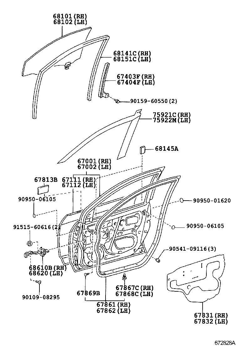 68101-02150 GLASS SUB-ASSY, FRONT DOOR, RH product image
