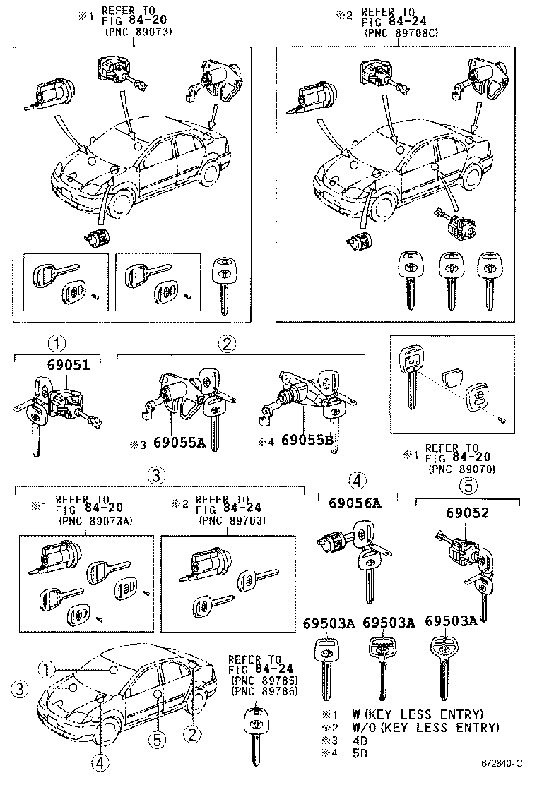 69052-12610 CYLINDER & KEY SET, DOOR LOCK, LH product image