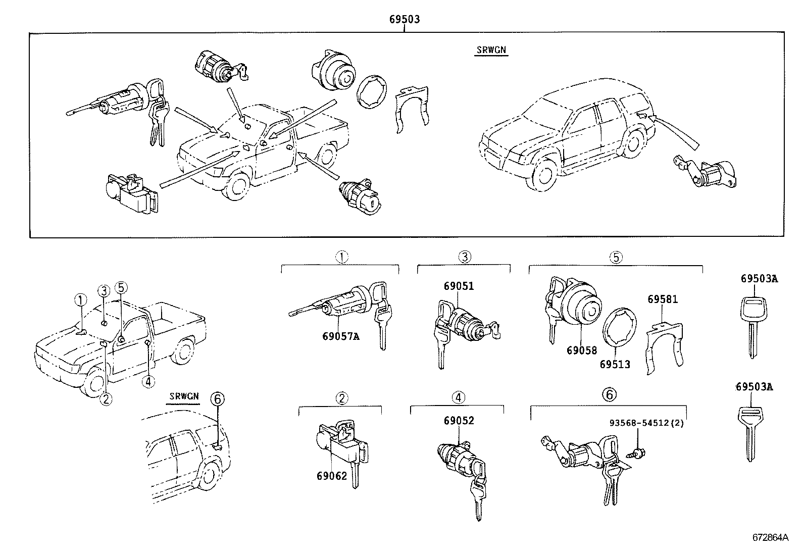 69058-04030 CYLINDER & KEY SET, FUEL FILLER LID product image