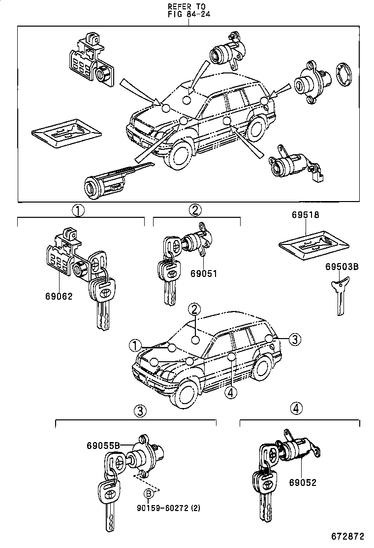 69055-60171 CYLINDER & KEY SET, BACK DOOR LOCK product image