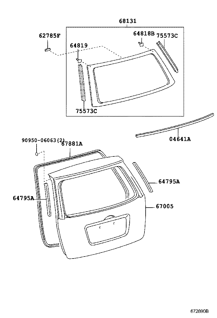 64818-02020 SPACER, BACK DOOR GLASS, NO.1 product image