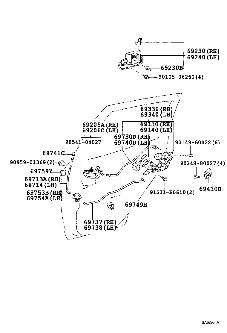 69730-52080 CABLE ASSY, REAR DOOR LOCK REMOTE CONTROL, RH product image