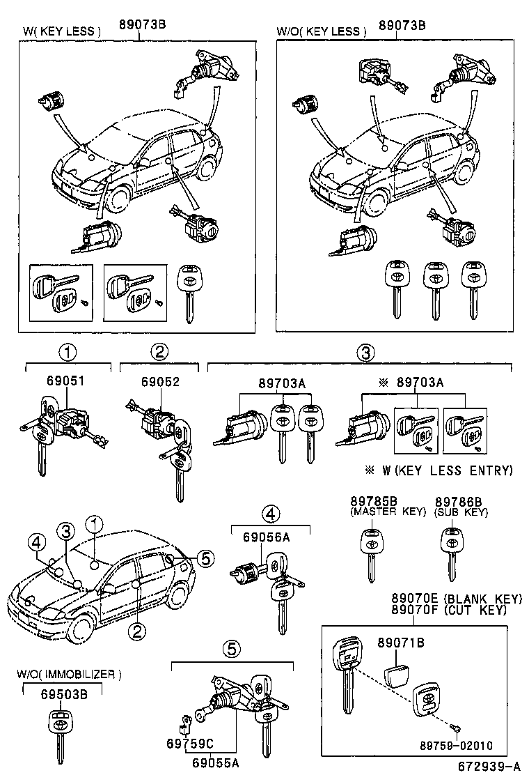69055-02110 CYLINDER & KEY SET, LUGGAGE COMPARTMENT LOCK product image