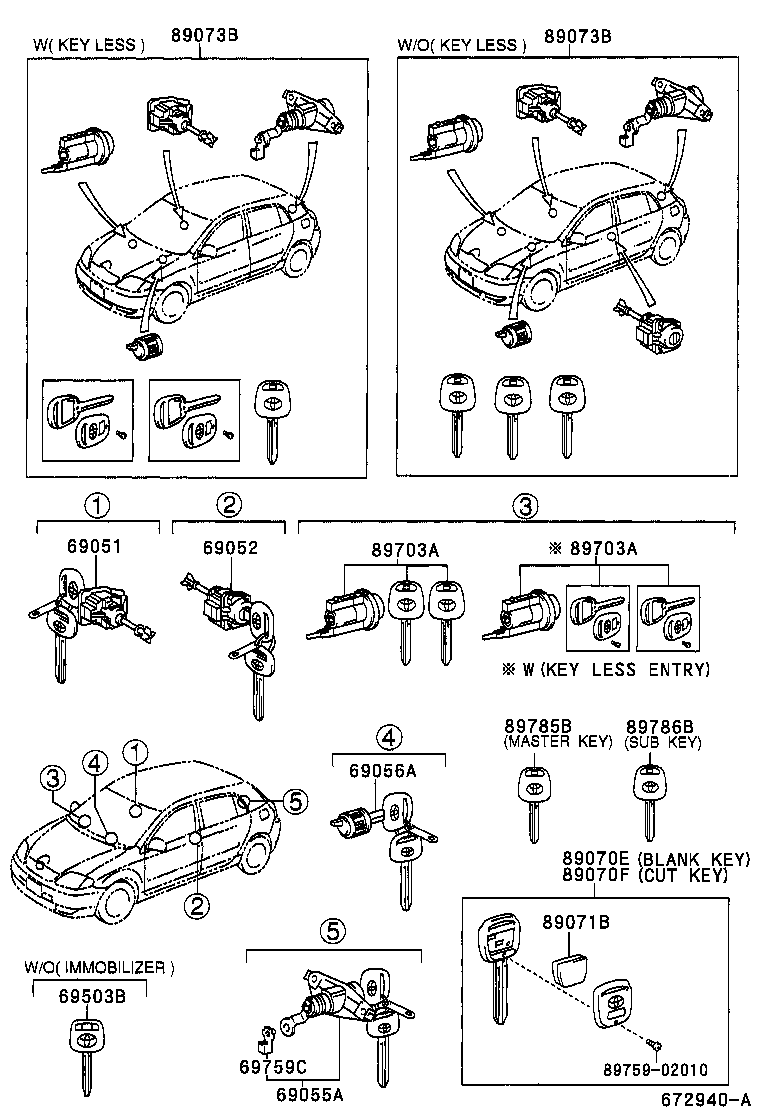 69055-02110 CYLINDER & KEY SET, LUGGAGE COMPARTMENT LOCK product image