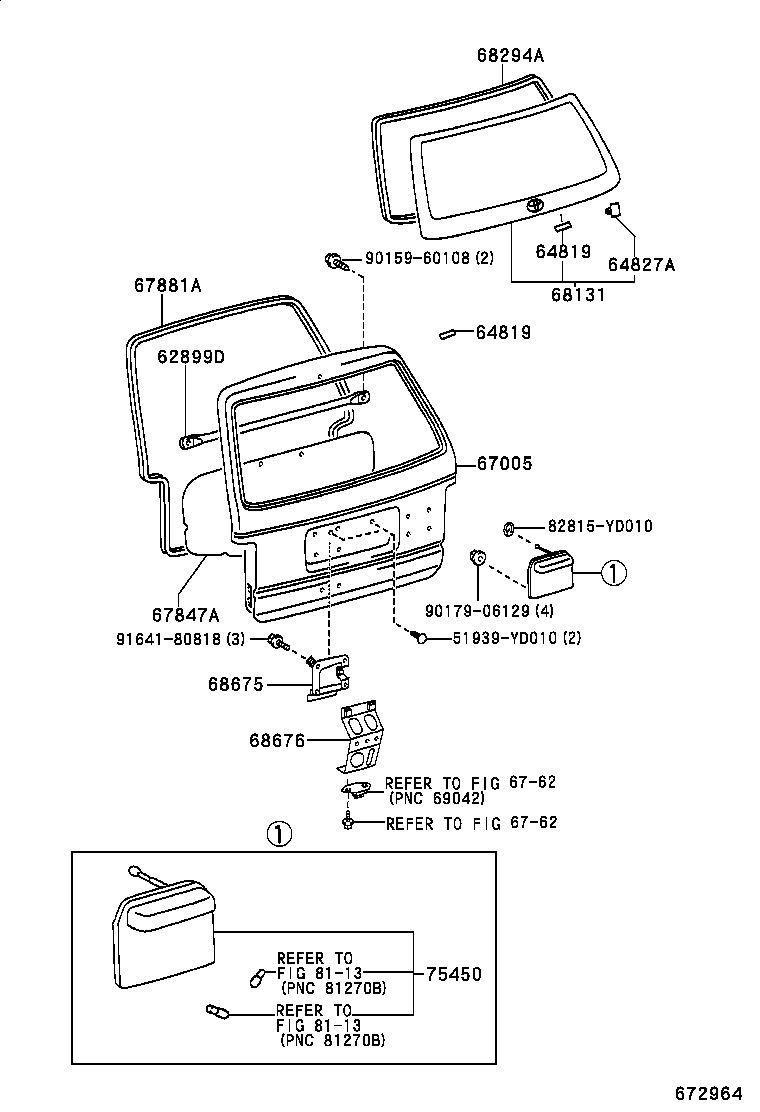 64827-0B040 CLIP, BACK WINDOW GLASS, RH product image