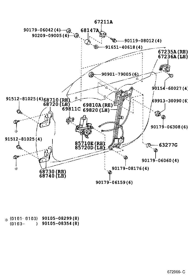 Toyota 67235-30091 STABILIZER, DOOR GLASS FEMALE, RH