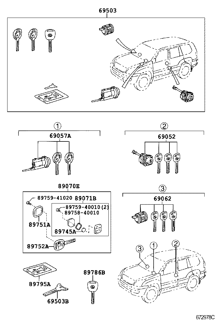 Toyota 69005-6C140 CYLINDER SET, LOCK