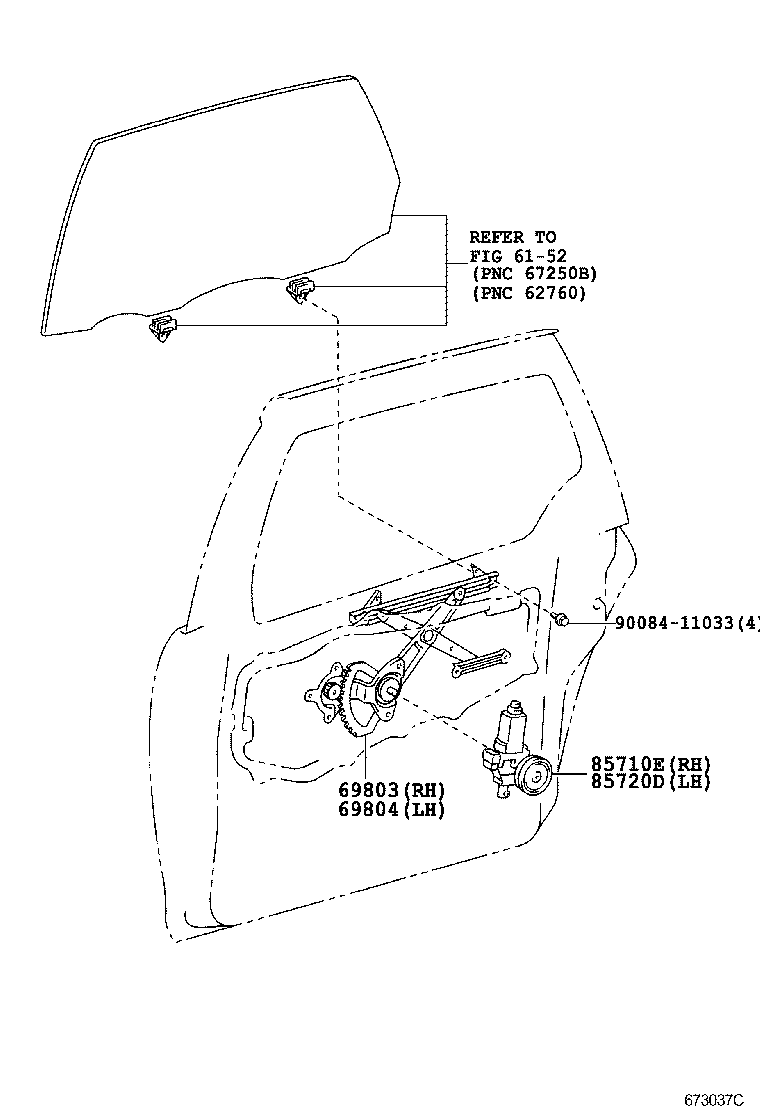 Toyota 69804-08010 REGULATOR SUB-ASSY, REAR DOOR WINDOW, LH