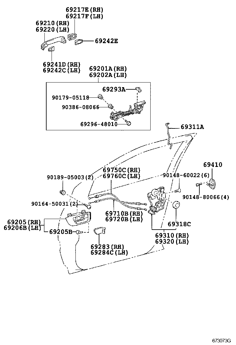 Toyota 69210-58010 HANDLE ASSY, FRONT DOOR, OUTSIDE RH