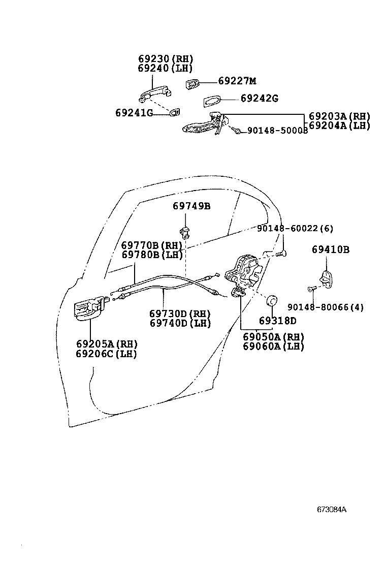 69204-05030 FRAME SUB-ASSY, REAR DOOR OUTSIDE HANDLE, LH product image