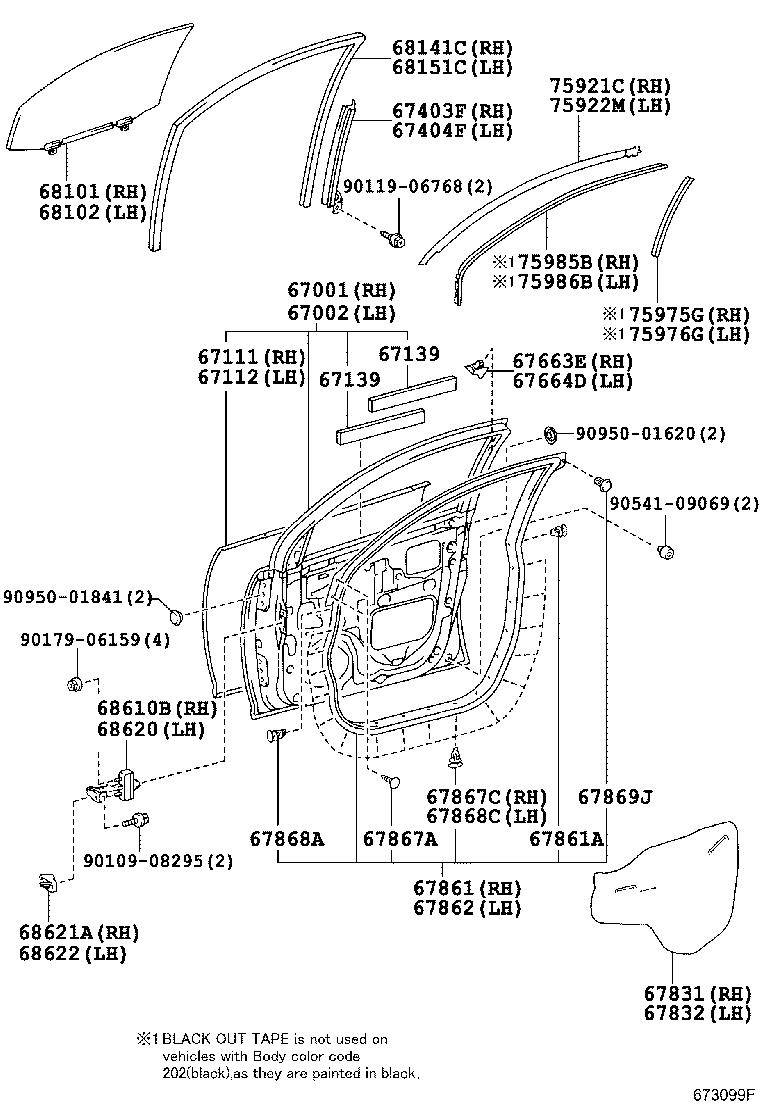 Toyota 67610-48510-B1 BOARD SUB-ASSY, FRONT DOOR TRIM, RH