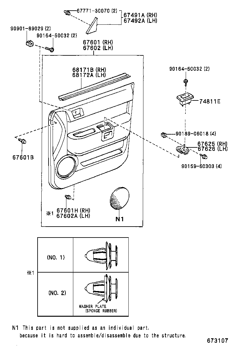 68110-52072 GLASS SUB-ASSY, FRONT DOOR, RH product image